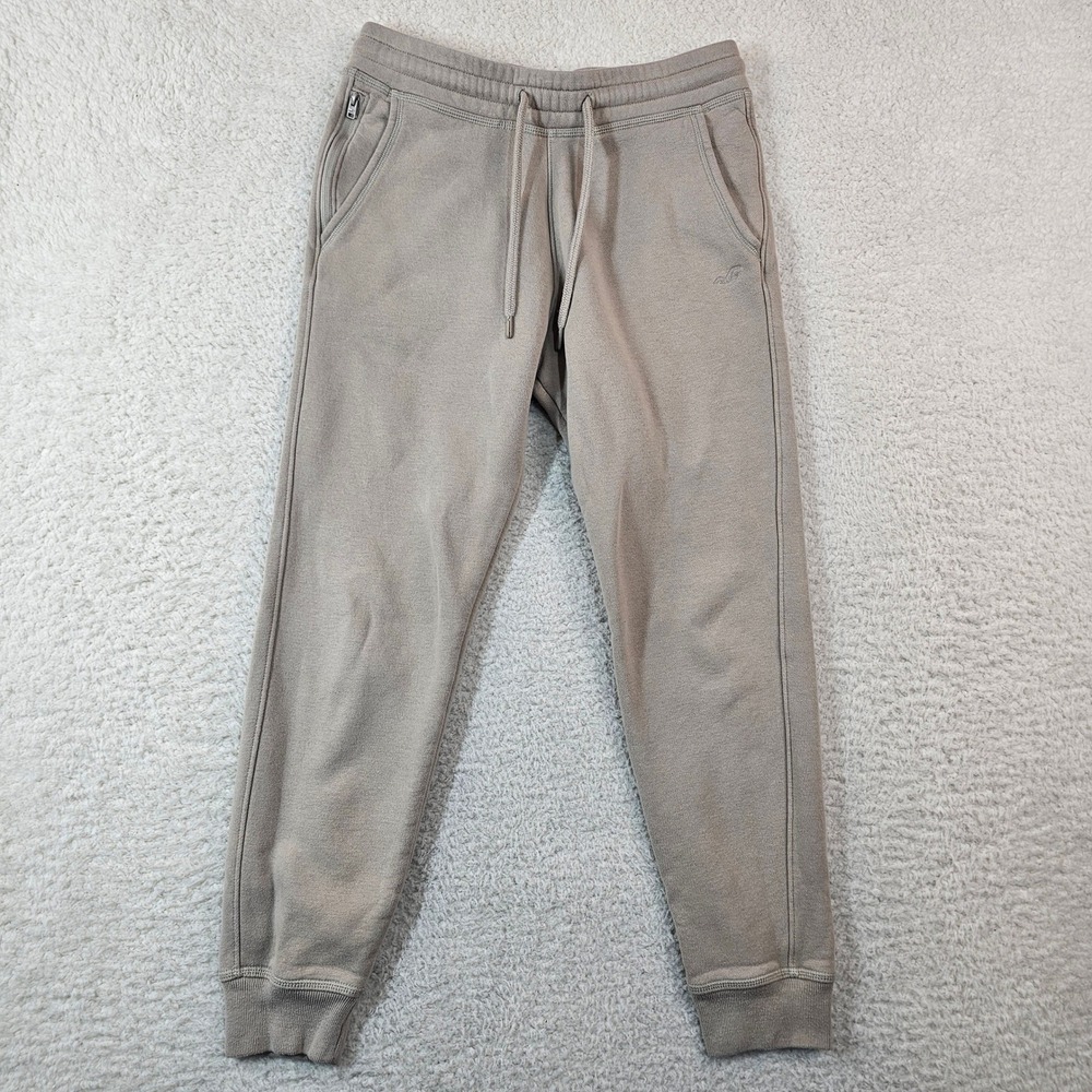 Hollister Womens Fleece Joggers Tan Taupe Sweatpants Size Small Embroidered Logo